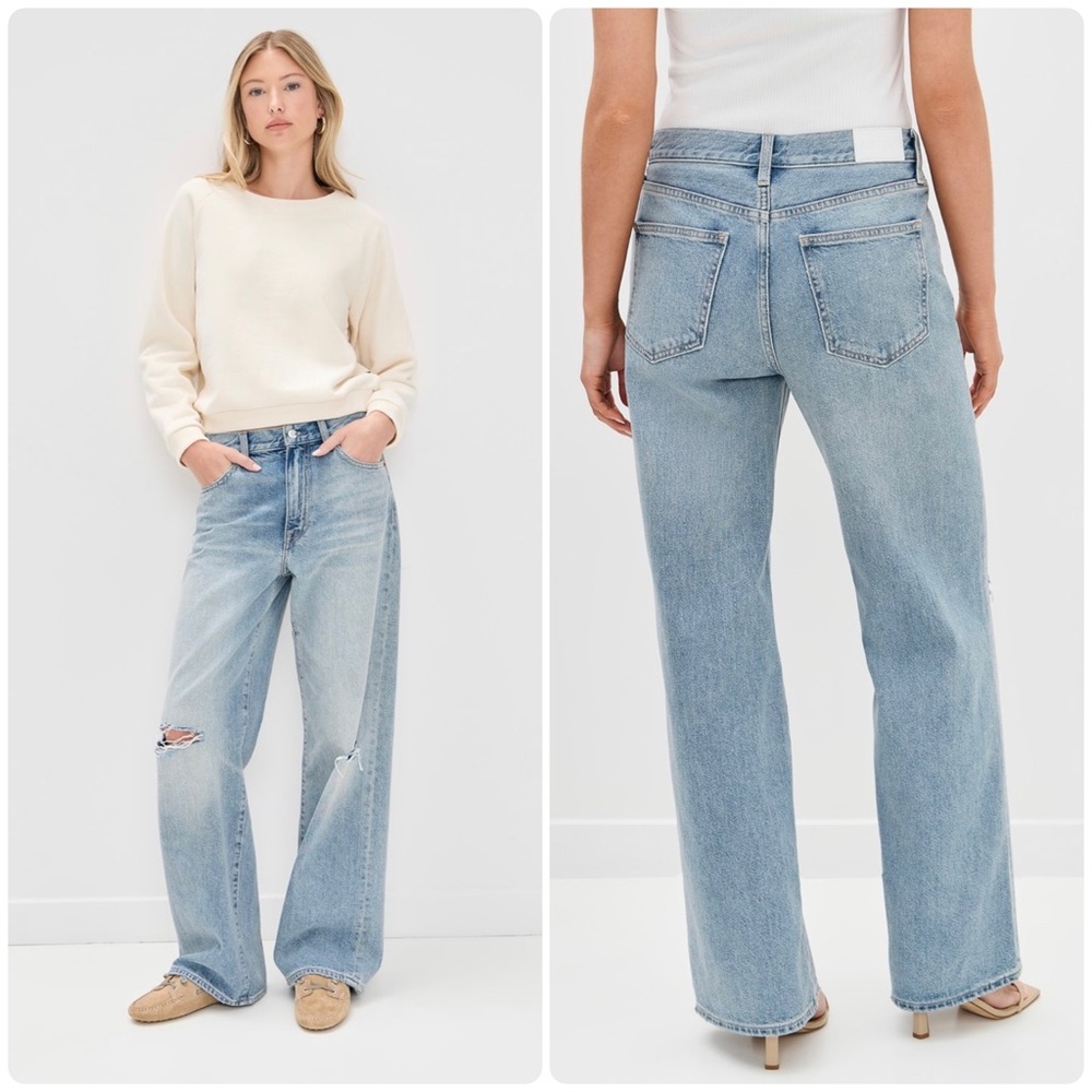 Pistola Hendrix Relaxed Fit Wide Leg Jeans Apprentice Distressed Blue Size 27